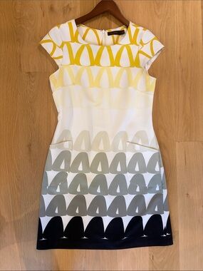 The Limited Yellow, Gray & Black Geometric Cap-Sleeve Dress